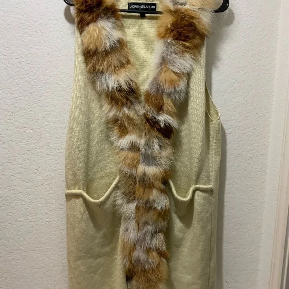 * NWOT Authentic Adrienne Landau Knit Vest/Fox Fur Acrylic & Wool